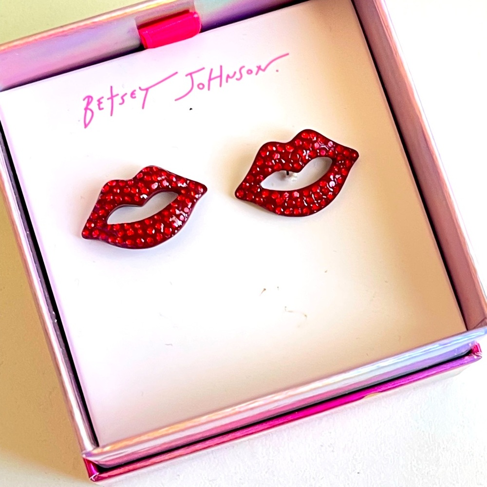 Betsey Johnson Sparkling Red Lip Earrings